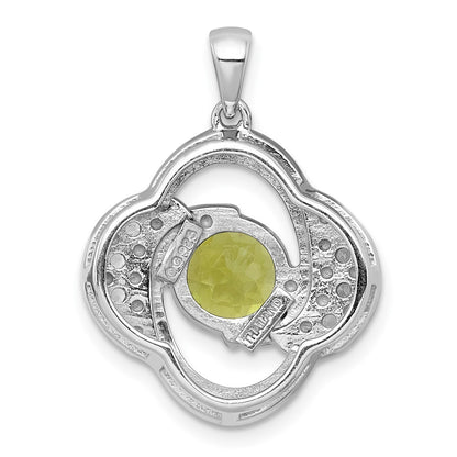 Sterling Silver Polished Checker-cut Round Peridot and White Topaz Pendant
