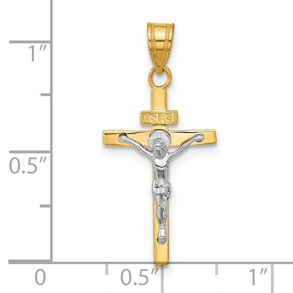 14k Two-tone Gold INRI Crucifix Pendant for Women