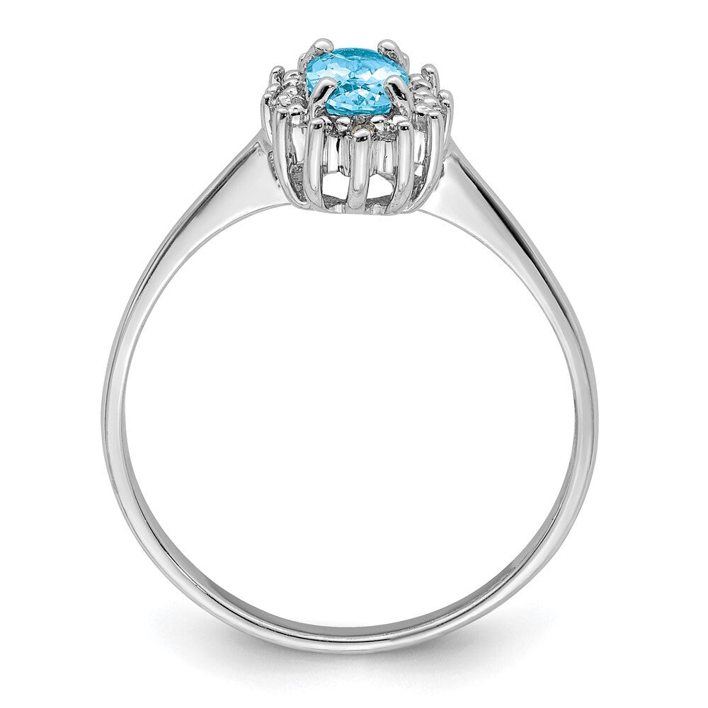 Sterling Silver Rhodium Light Swiss Blue Topaz Diamond Ring Size 8