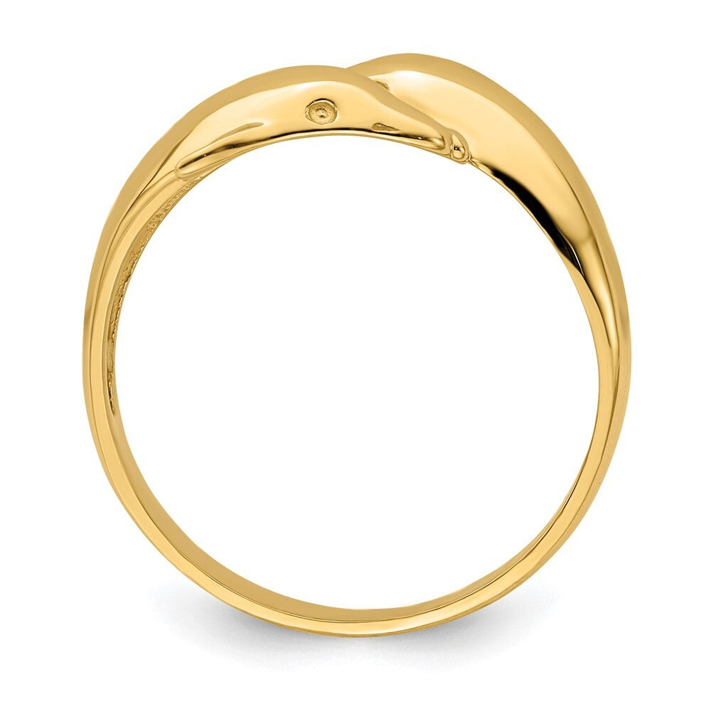 14K Yellow Gold Polished Double Dolphin Ring Size 7