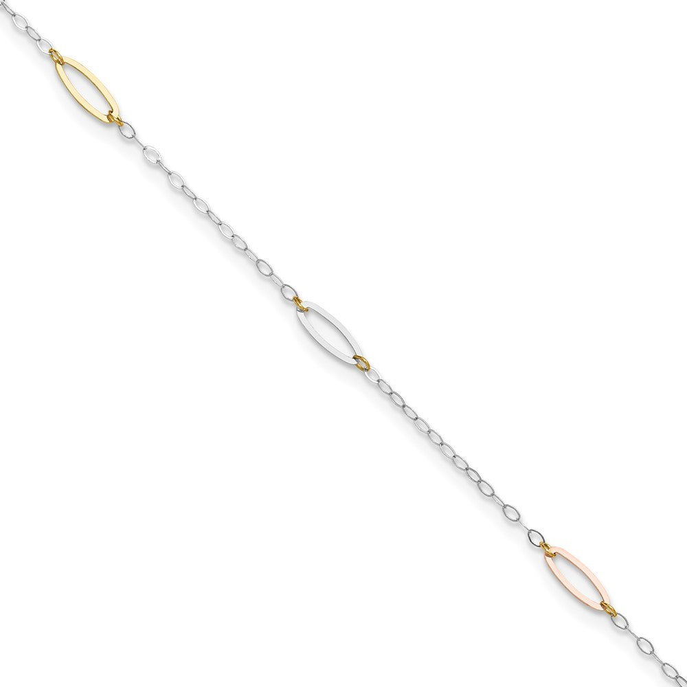 14K Tri-color Oval Link 5-Station 10" Anklet