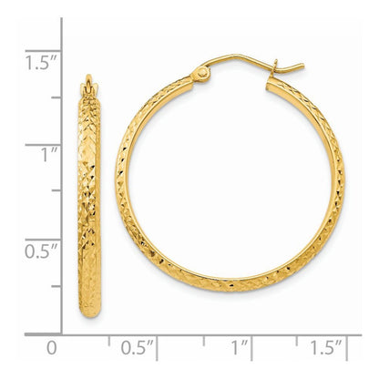 14k Yellow Gold Diamond-cut 2.8x30mm Hollow Hoop Earrings
