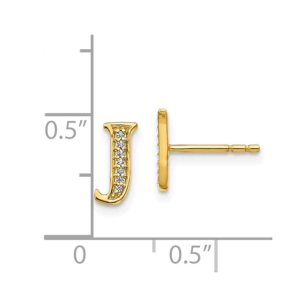 14k Yellow Gold Diamond Initial J Stud Earrings Gift for Women