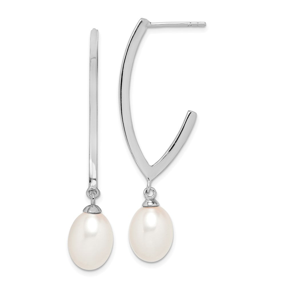 Sterling Silver 8-9mm Rice Freshwater Cultured Pearl Dangle Earrings