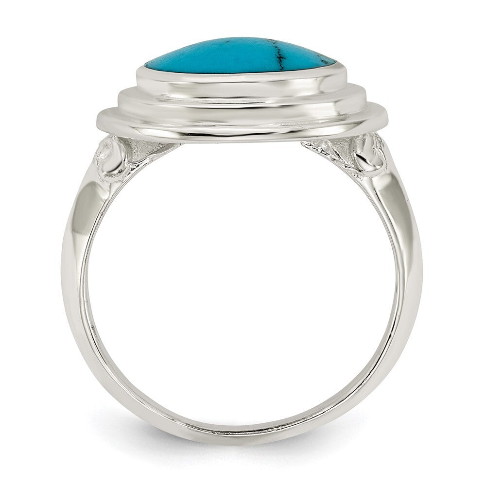 Sterling Silver Polished Round Imitation Turquoise Ring Size 8