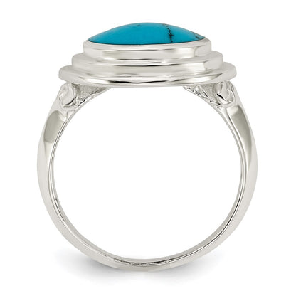 Sterling Silver Polished Round Imitation Turquoise Ring Size 8