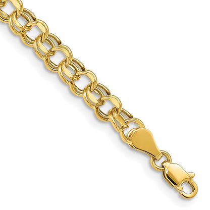 14k Yellow Gold 5mm Hollow Double Link 7.25 inch Charm Bracelet