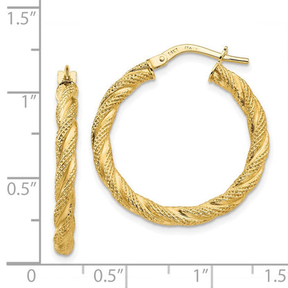 14k Yellow Gold Twisted Textured Hoop Earrings