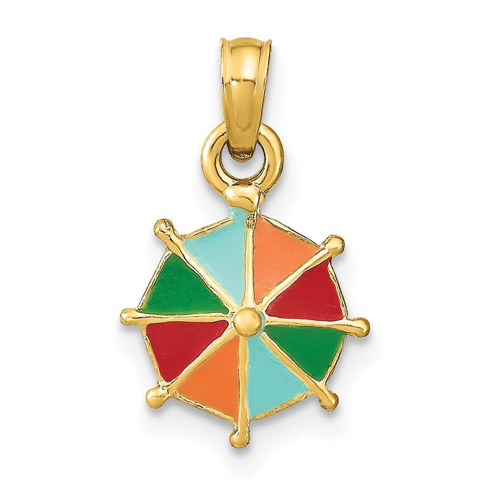 14k Yellow Gold Multi-Color Enamel Umbrella Charm Pendant