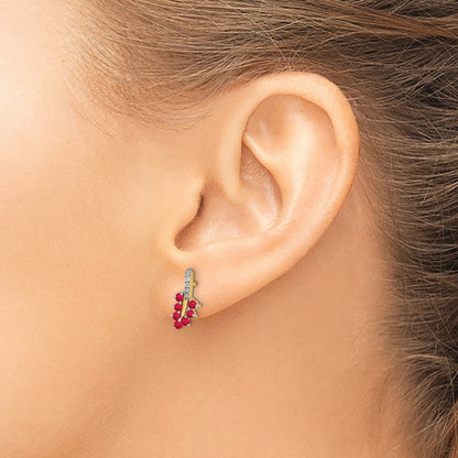 14k Yellow Gold Ruby and Diamond Leaf Drop & Dangle Earrings