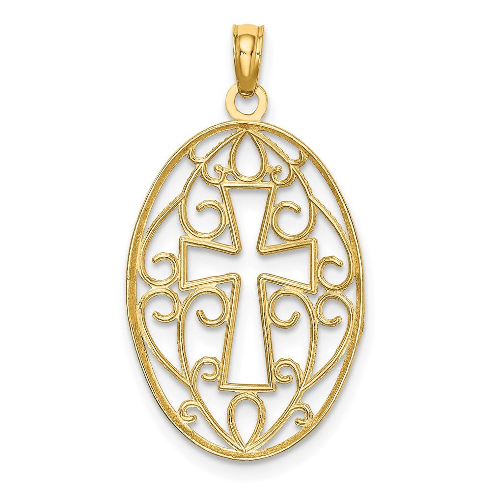 14k Yellow Gold w Rhodium Beaded Filigree Cross Charm
