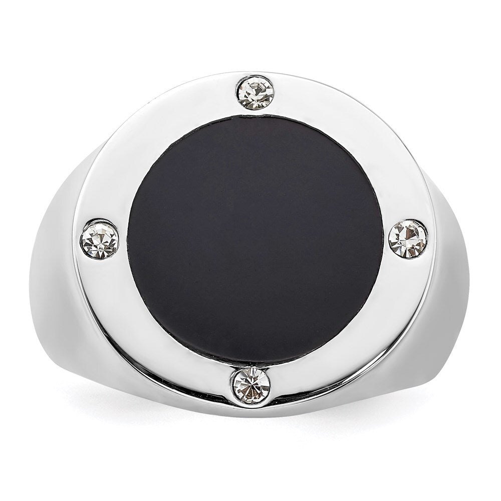 Sterling Silver Rhodium Plated Black Simulated Onyx Cubic Zirconia Ring Size 10