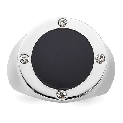 Sterling Silver Rhodium Plated Black Simulated Onyx Cubic Zirconia Ring Size 10