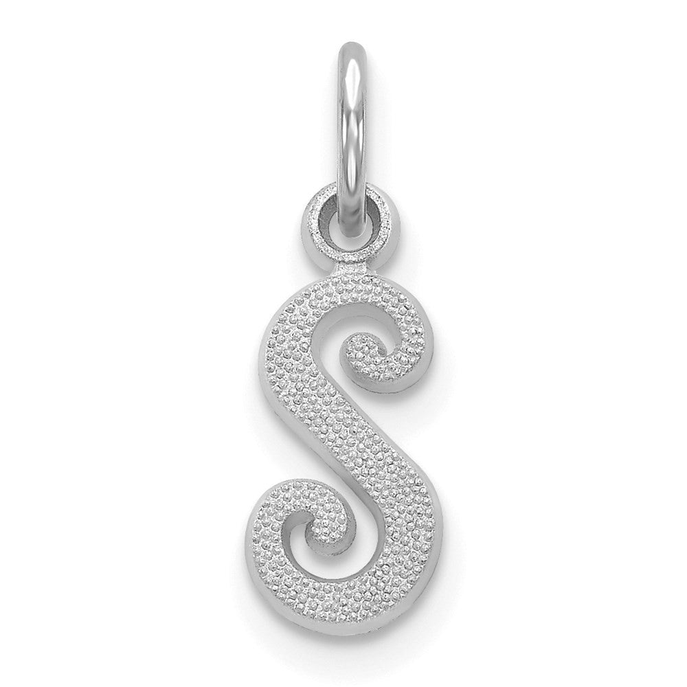 14k White Gold Casted Script Letter S Initial Charm Pendant