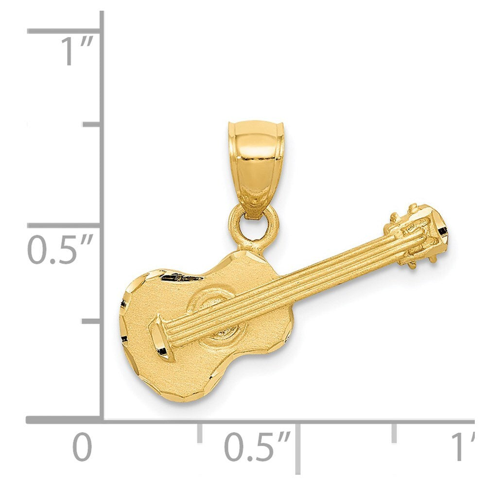 14k Yellow Gold Satin Diamond-cut Acoustic Guitar Pendant for Women