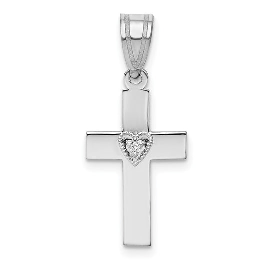 14k White Gold .01ct Diamond Heart Cross Pendant for Women