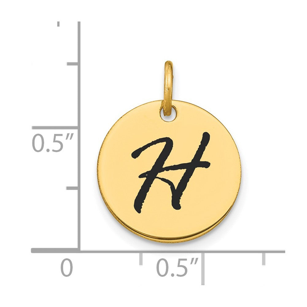 14k Yellow Gold Polished Black Enamel Letter H Initial Disk Charm Pendant