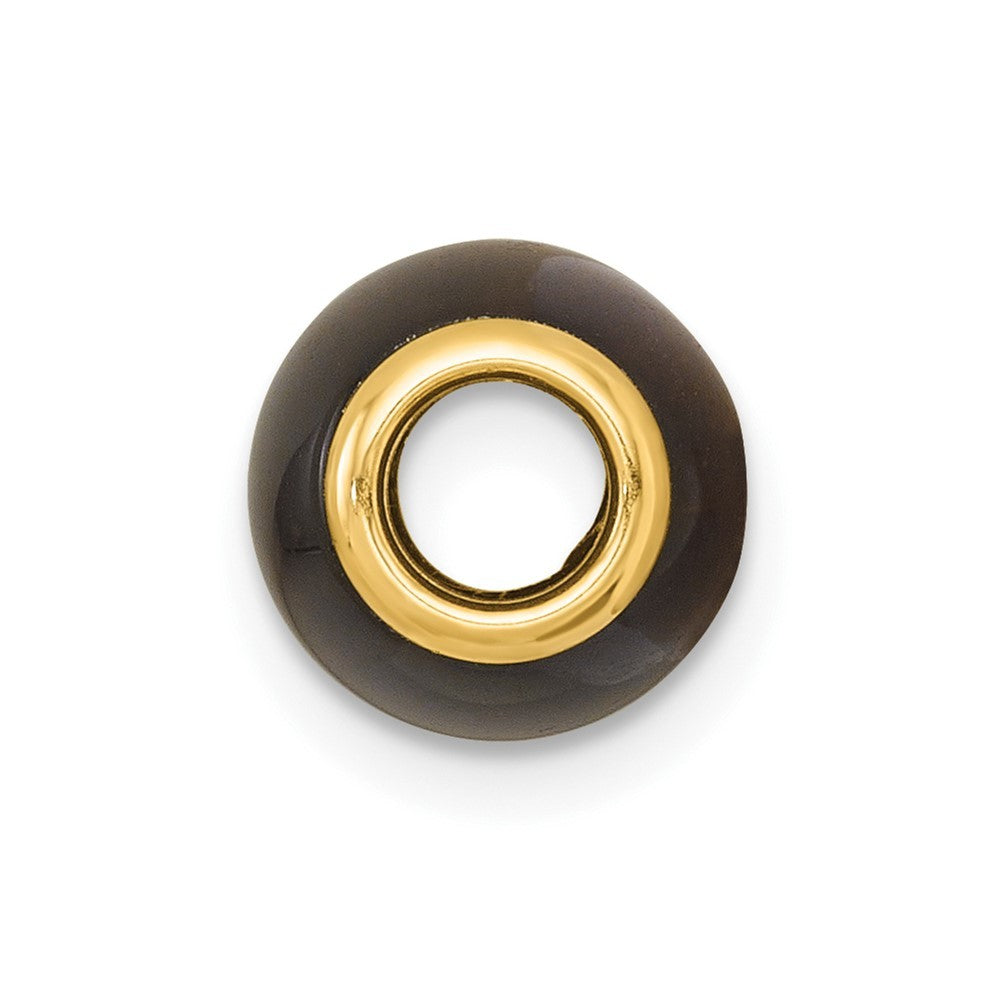 14k Yellow Gold Polished Tiger's Eye Oval Barrel Bead Chain Slide Pendant