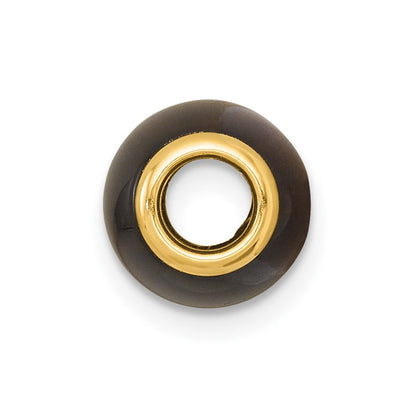 14k Yellow Gold Polished Tiger's Eye Oval Barrel Bead Chain Slide Pendant