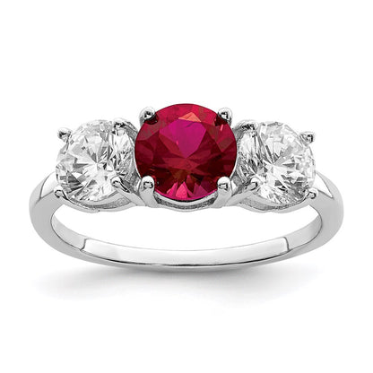 Sterling Silver Created Corundum & Cubic Zirconia 3 Stone Ring SZ 6