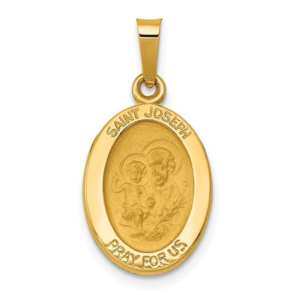 14k Yellow Gold Polished and Satin St Joseph Medal Hollow Pendant for Women