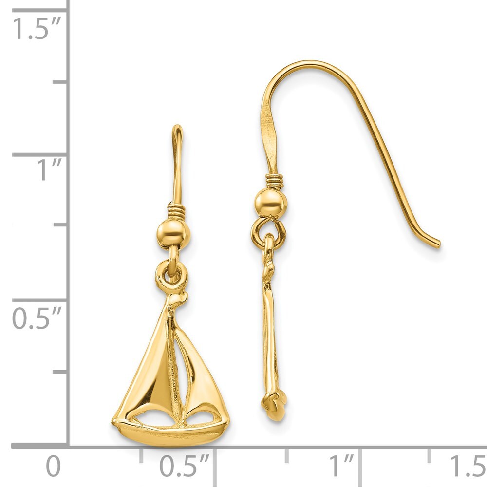 14k Yellow Gold Sailboat Shepherd Hook Earrings