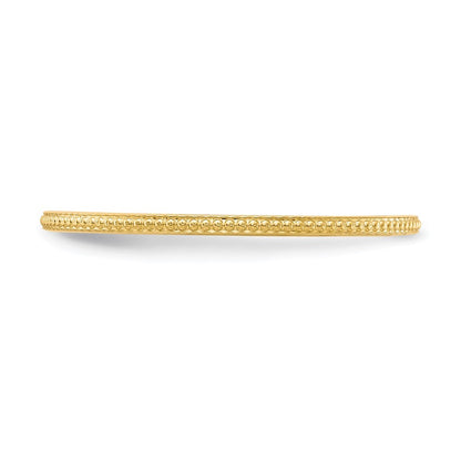 14k Yellow Gold 1.2mm Beaded Stackable Band Ring Size 10
