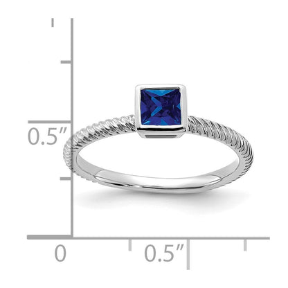 14k White Gold Square Bezel Sapphire Ring Size 7