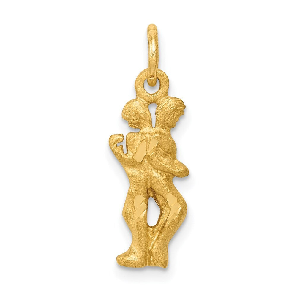 14k Yellow Gold Satin Diamond-cut Gemini Zodiac Charm Pendant for Women