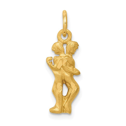 14k Yellow Gold Satin Diamond-cut Gemini Zodiac Charm Pendant for Women