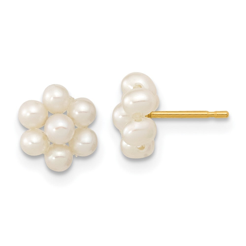 14k Yellow Gold 2-3mm Button Freshwater Cultured Pearl Flower Stud Earrings