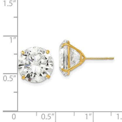 14k Yellow Gold 12mm Round Cubic Zirconia Stud Earrings Gift for Women