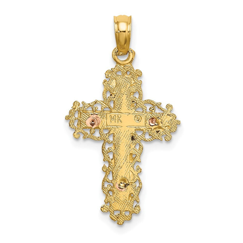 14k Two-tone Gold Cross  Lace Trim Charm Pendant for Women