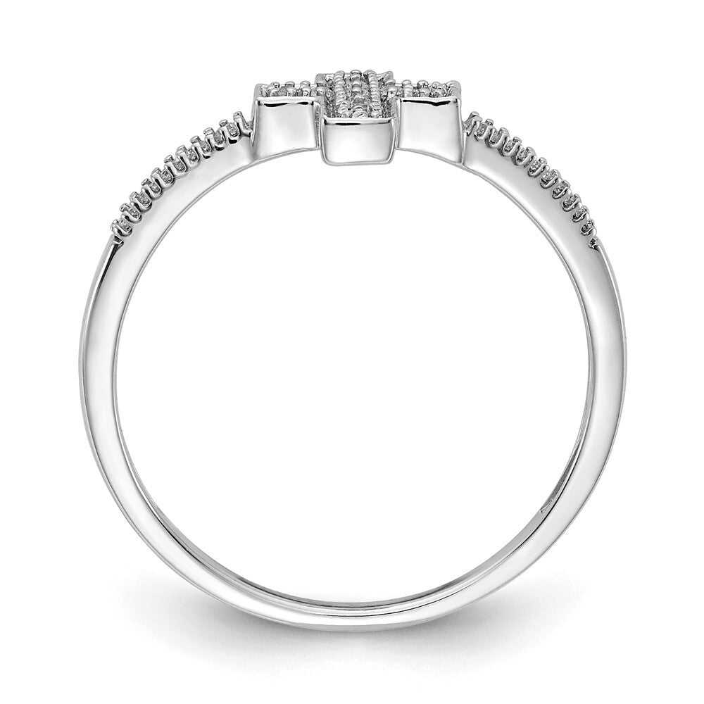 14k White Gold Polished Diamond Cross Ring Size 7