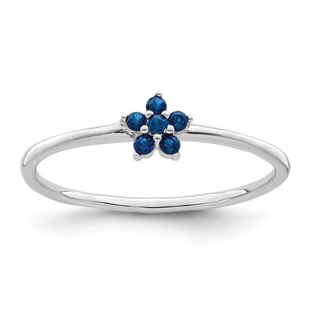 Sterling Silver Rhodium-plated Polished Blue CZ Flower Ring Size 6