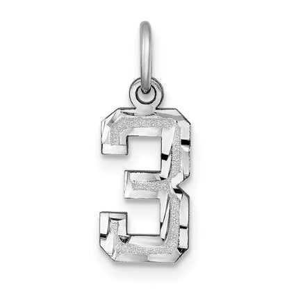 14K White Small Brushed Diamond-cut Number 3 Charm