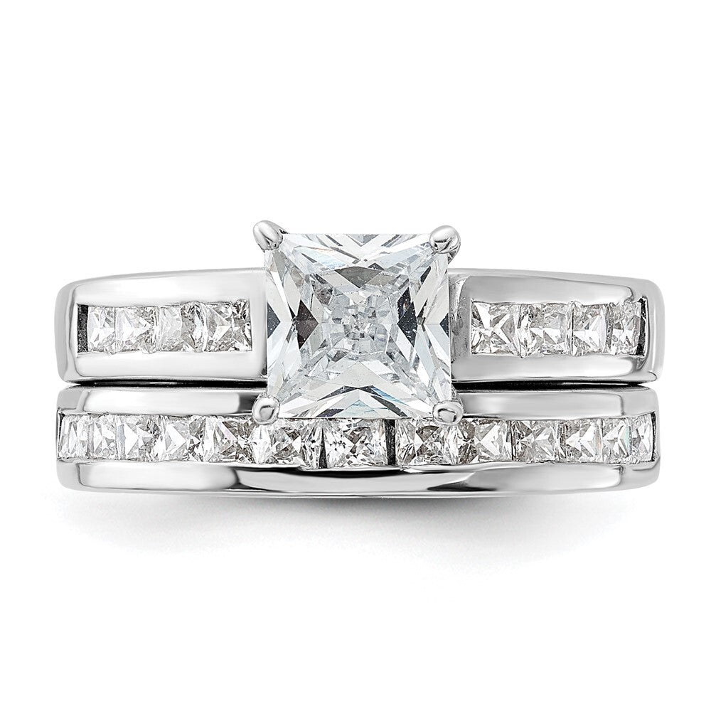 Sterling Silver Rhodium-plated 2-Piece Cubic Zirconia Wedding Set Ring Size 7