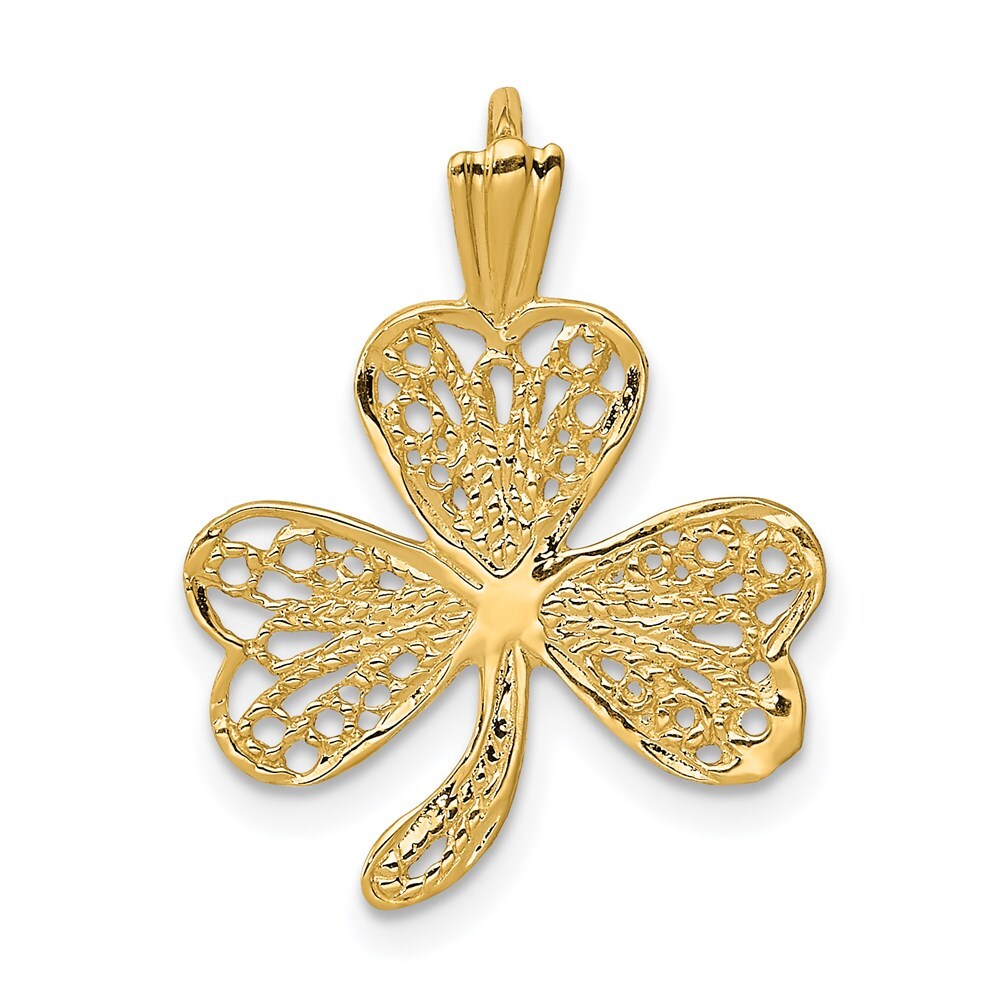 14k Yellow Gold Filigree Shamrock Charm Pendant for Women