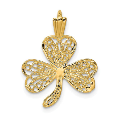 14k Yellow Gold Filigree Shamrock Charm Pendant for Women