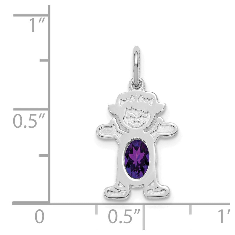 14k White Gold Girl 6x4 Oval Genuine Amethyst-February Pendant for Women