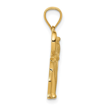 14k Yellow Gold Polished / Satin Elephant Pendant for Women