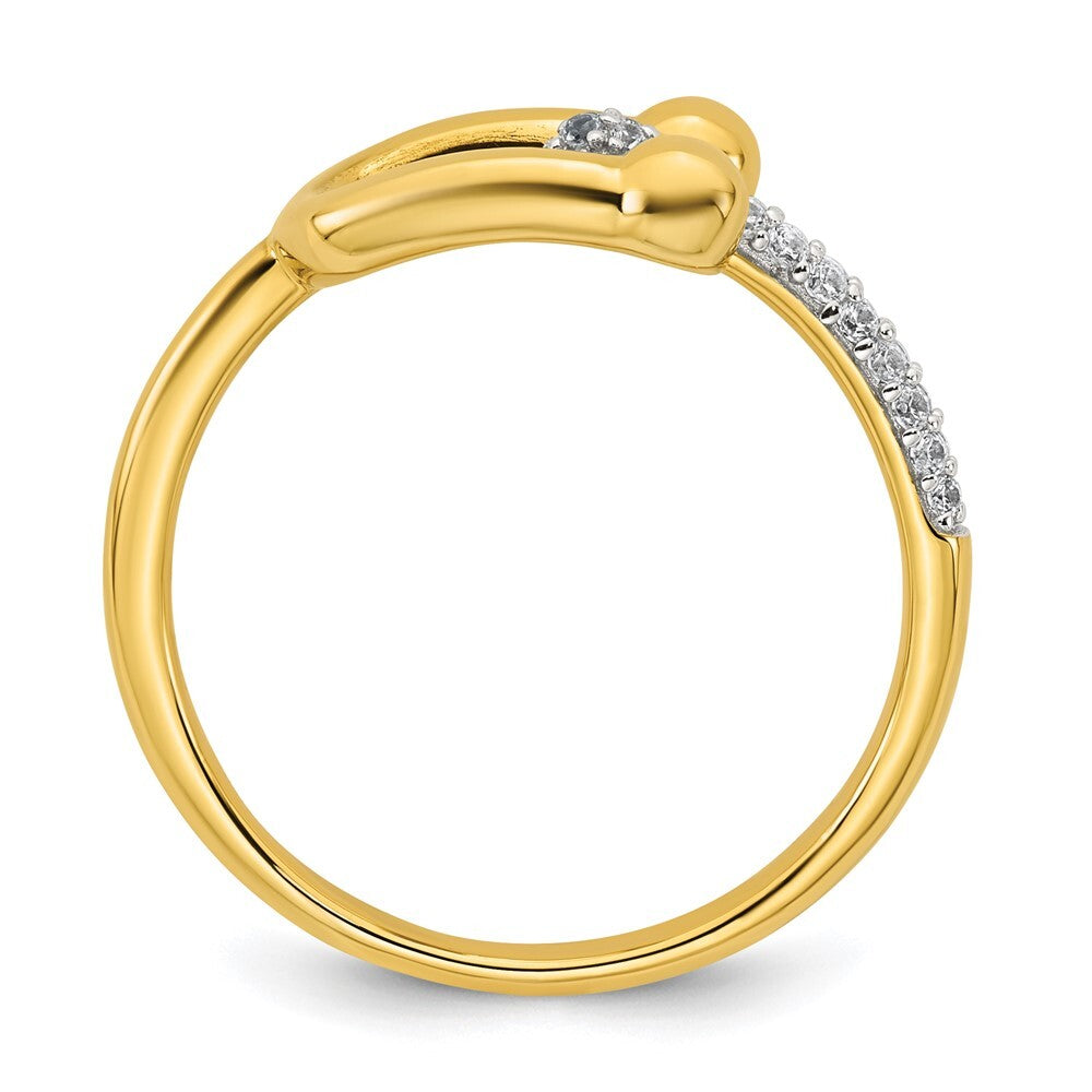 Sterling Silver Gold-tone Cubic Zirconia Polished And Textured Fancy Ring Size 7
