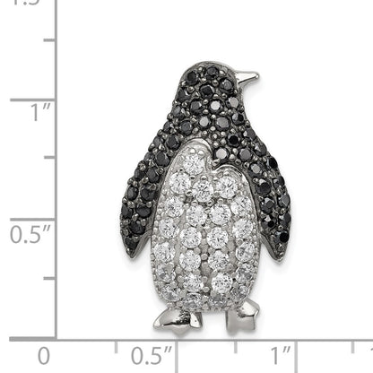 Sterling Silver Rhodium-plated Black & White Cubic Zirconia Penguin Chain Slide