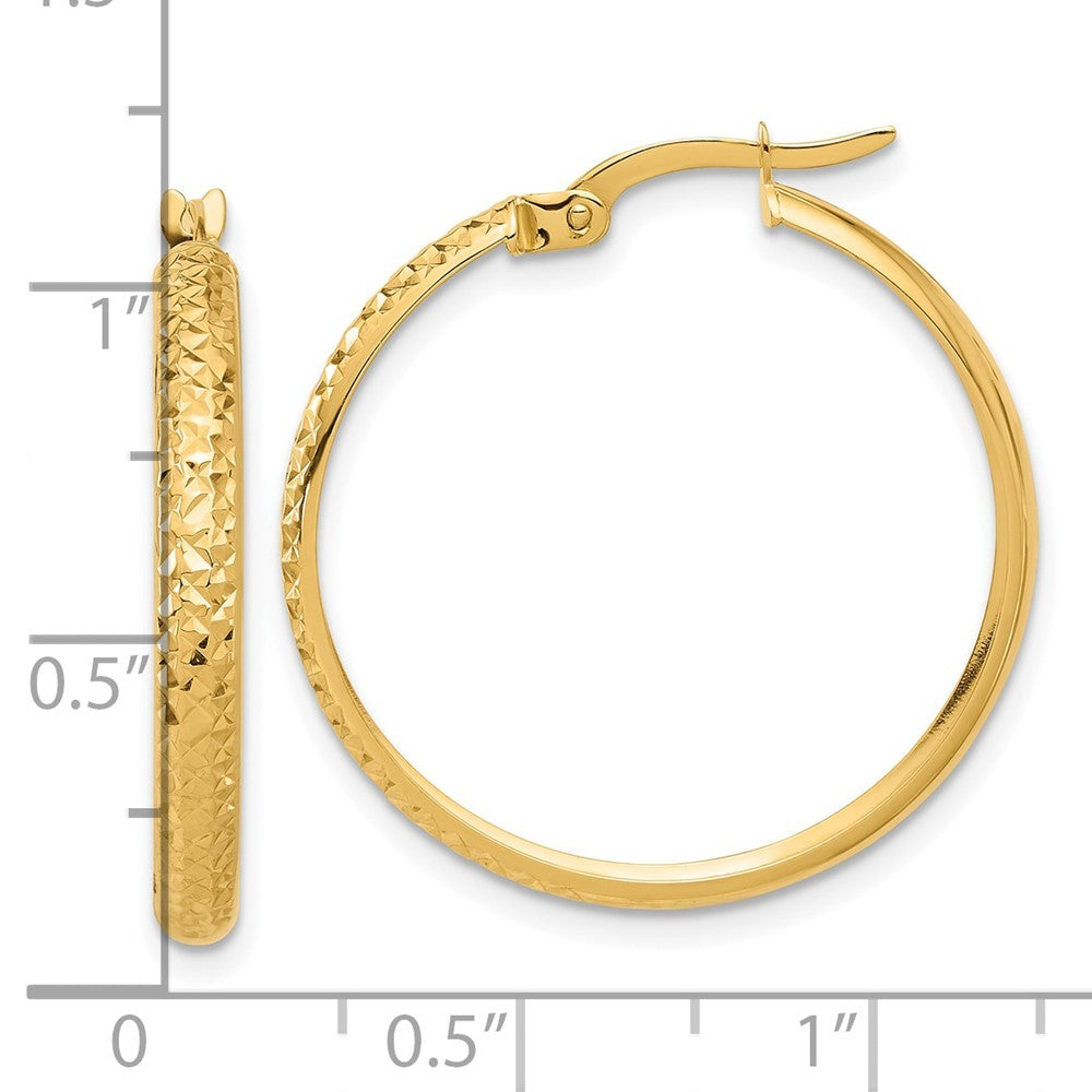 14k Yellow Gold Polished and Diamond-cut Hoop Earrings