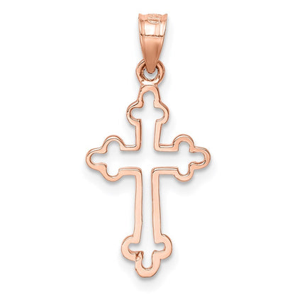 14k Rose Gold Rose Polished Cross Pendant for Women