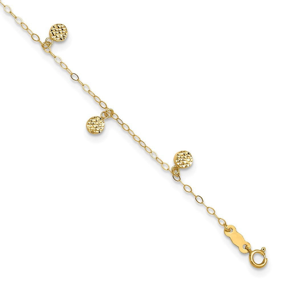 14k Yellow Gold Hollow Dangle Circles 10" Anklet