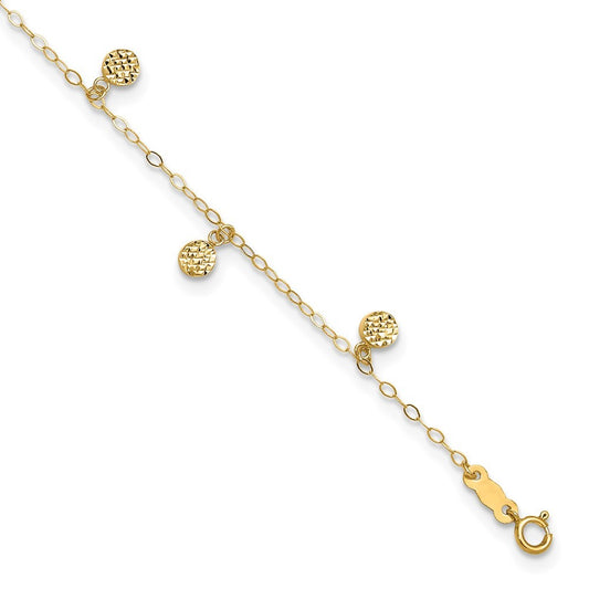 14k Yellow Gold Hollow Dangle Circles 10" Anklet