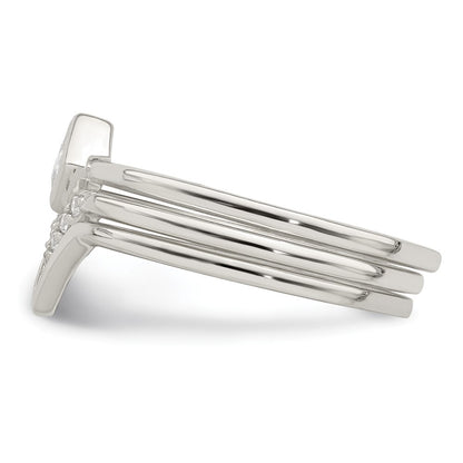 Sterling Silver Polished Square CZ 3 Ring Set Size 7