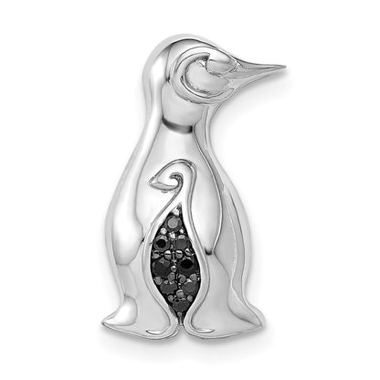 14k White Gold Black Diamond Penguins Chain Slide Pendant for Women