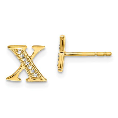 14k Yellow Gold Diamond Initial X Stud Earrings Gift for Women